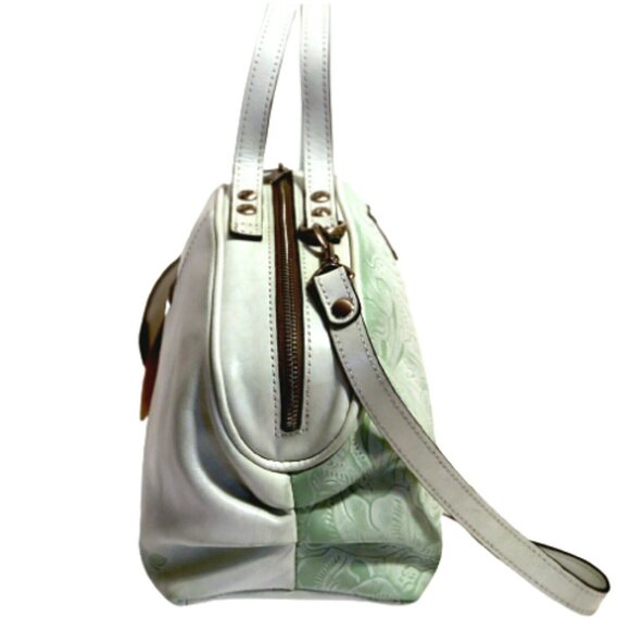 Patricia Nash White Wax Tool Fiora Satchel Purse, Mint - Picture 4 of 11